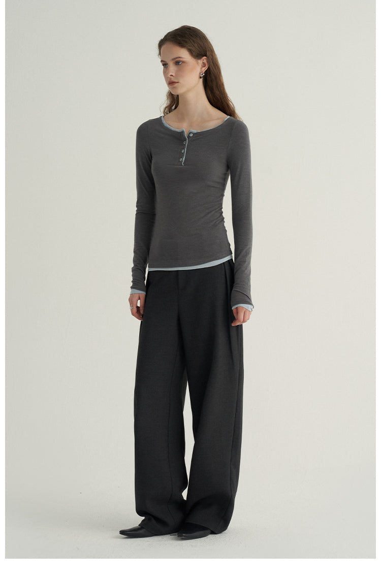 Button-Down Henley Long-Sleeve Top