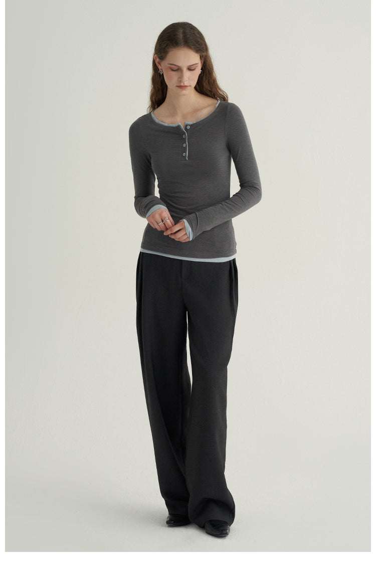 Button-Down Henley Long-Sleeve Top