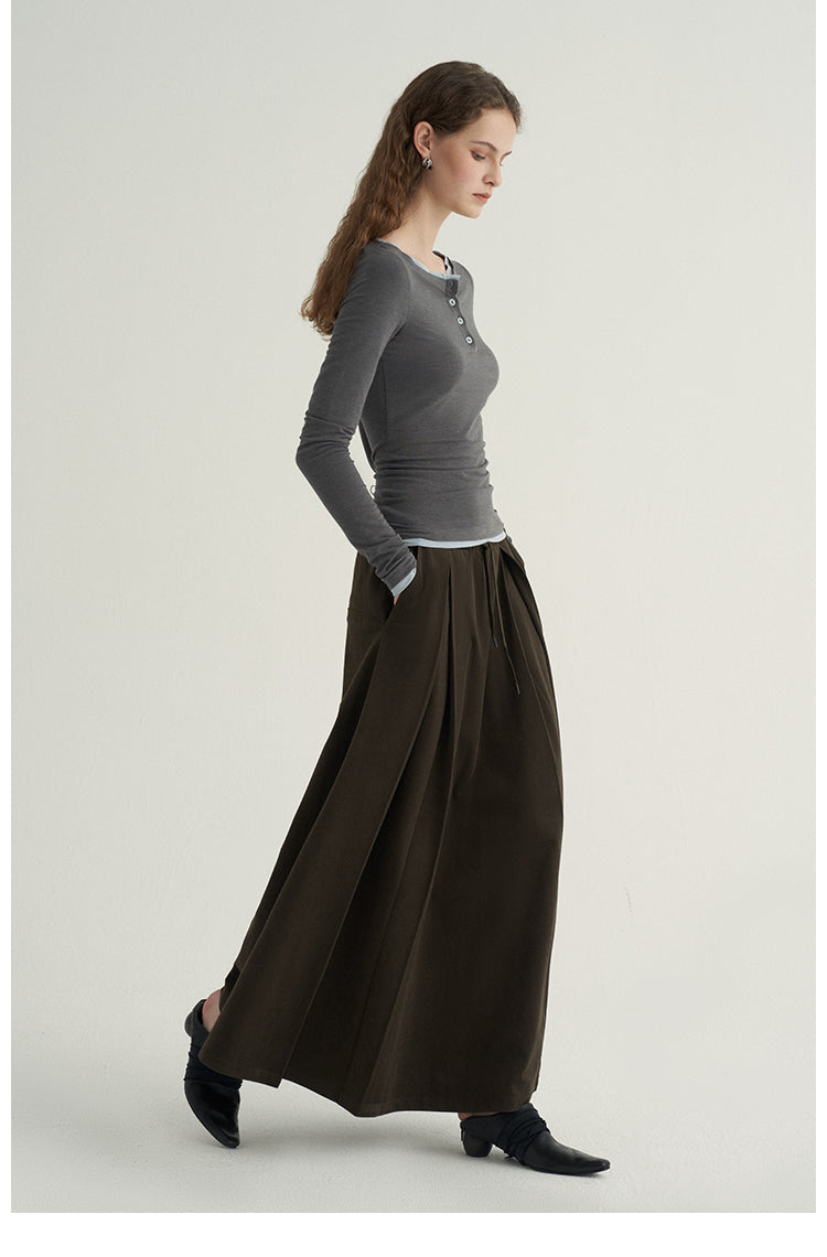 Button-Down Henley Long-Sleeve Top