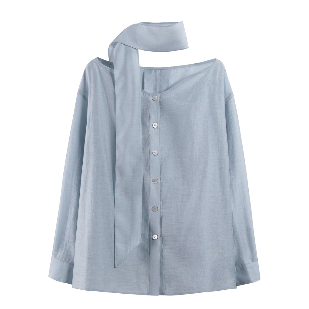 Pearl Sheen Tie-Neck Blouse